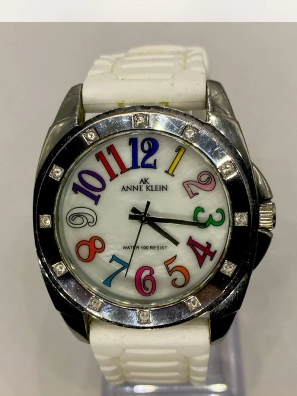 *** Anne Klein ^ Arctic White Watch with Multicolor Numerals ***